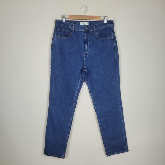 Abercrombie & Fitch Jeans 32 14 XL Blue Denim Ankle Straight Ultra High Rise - Picture 1 of 8